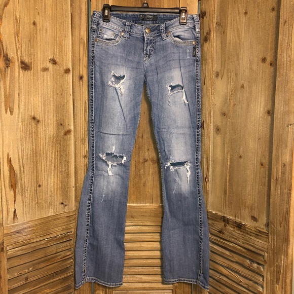Silver Twisted Jeans. Distressed. - Picture 2 of 5